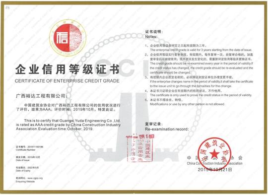 喜讯！工程公司顺利通过“全国建筑业AAA级信用米兰网页版-米兰MiLan(中国)”复审